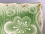 Japanese Ceramic Small Plate Kozara Vtg Square Green Plum Blossom Pottery PP439