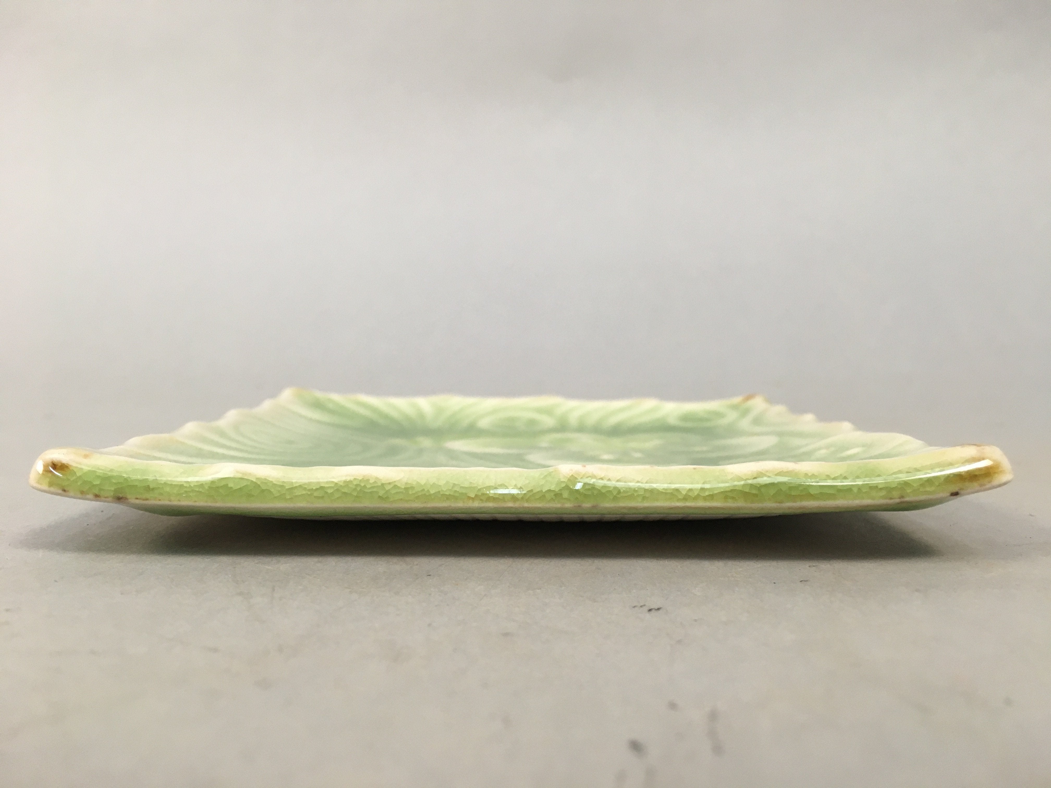 Japanese Ceramic Small Plate Kozara Vtg Square Green Plum Blossom Pottery PP440