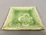 Japanese Ceramic Small Plate Kozara Vtg Square Green Plum Blossom Pottery PP440