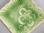 Japanese Ceramic Small Plate Kozara Vtg Square Green Plum Blossom Pottery PP441