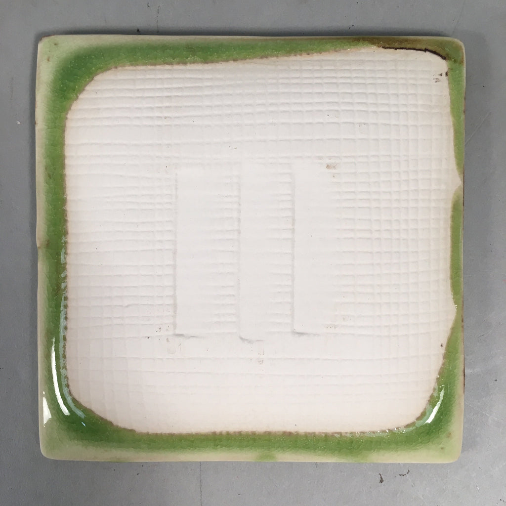 Japanese Ceramic Small Plate Kozara Vtg Square Green Plum Blossom Pottery PP441