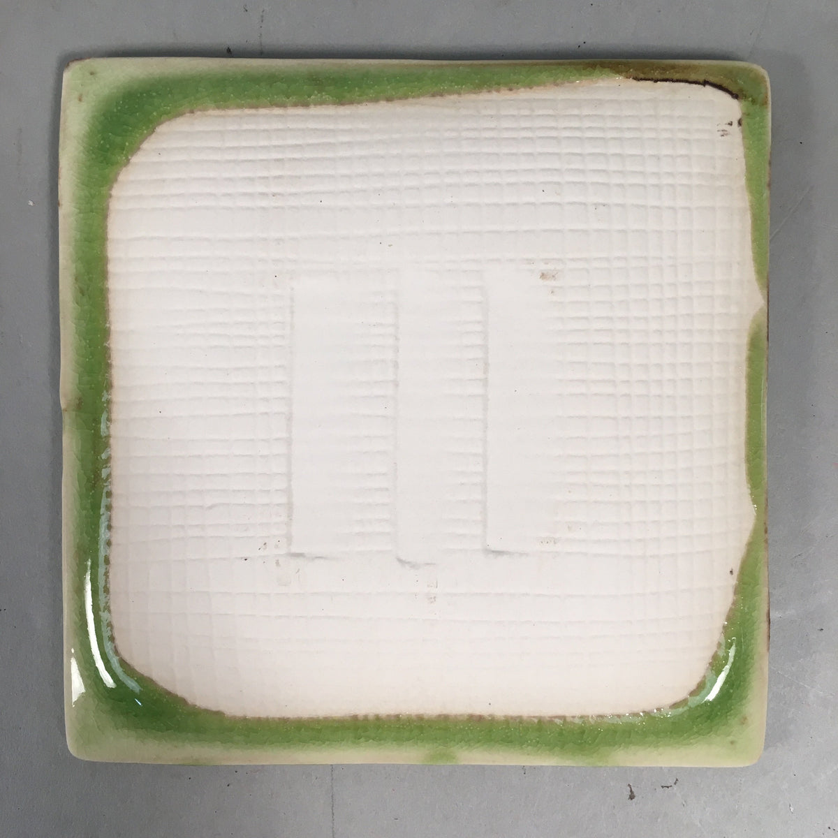 Japanese Ceramic Small Plate Kozara Vtg Square Green Plum Blossom Pottery PP441