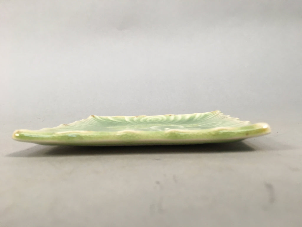 Japanese Ceramic Small Plate Kozara Vtg Square Green Plum Blossom Pottery PP441