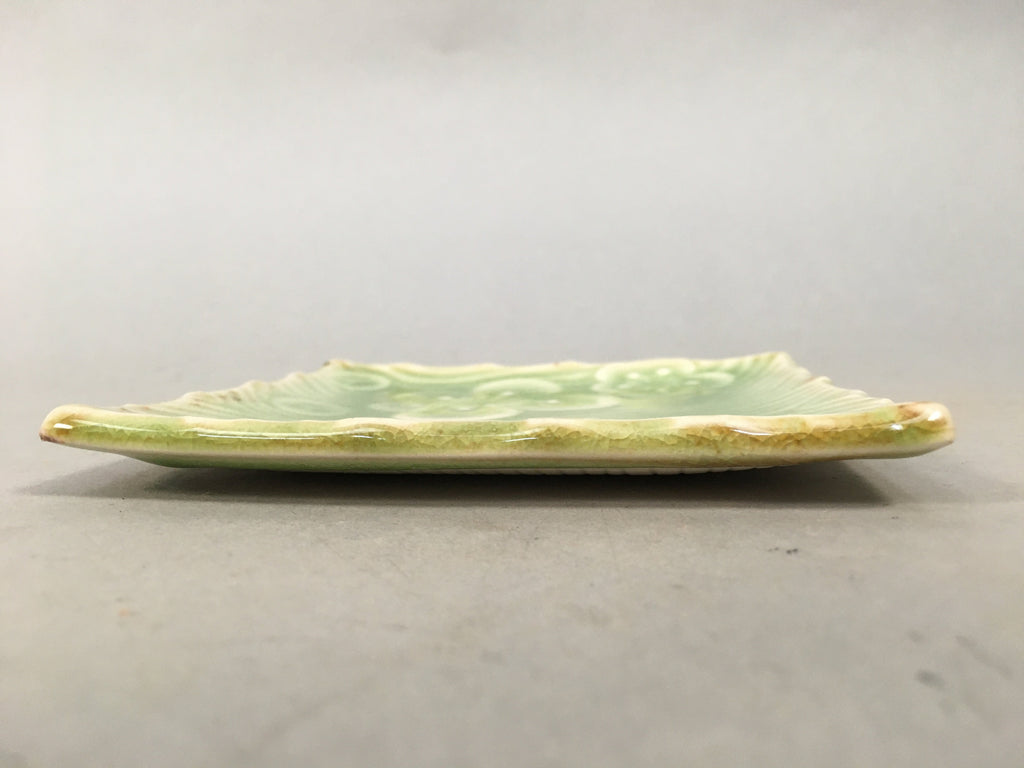 Japanese Ceramic Small Plate Kozara Vtg Square Green Plum Blossom Pottery PP441