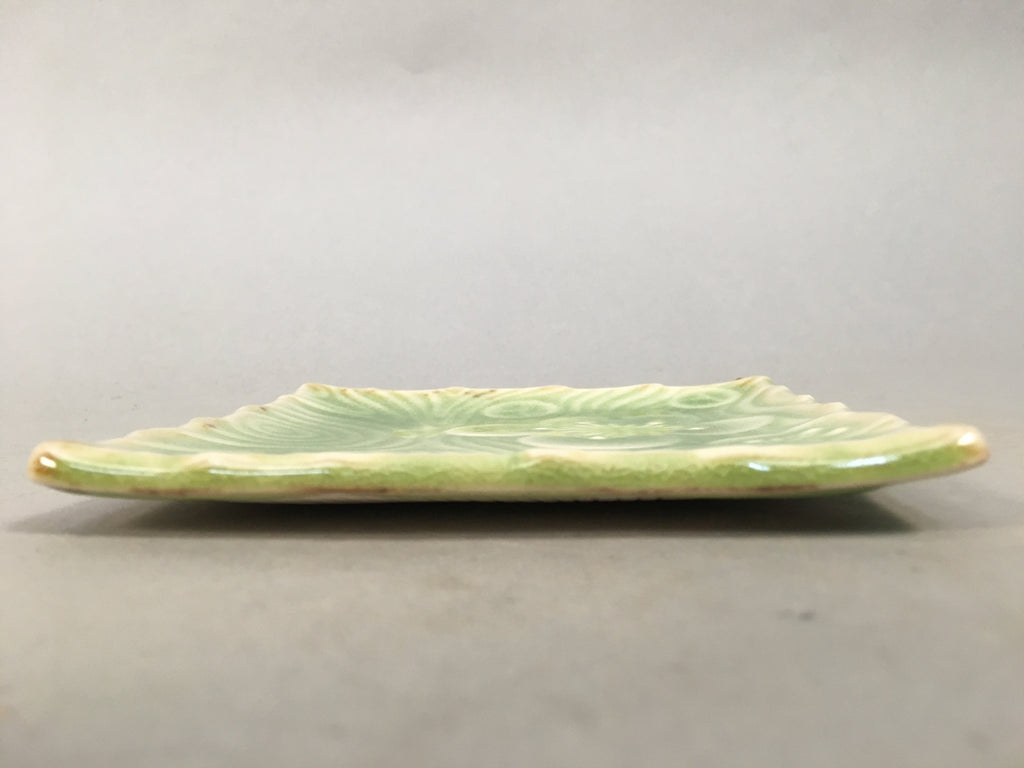Japanese Ceramic Small Plate Kozara Vtg Square Green Plum Blossom Pottery PP441