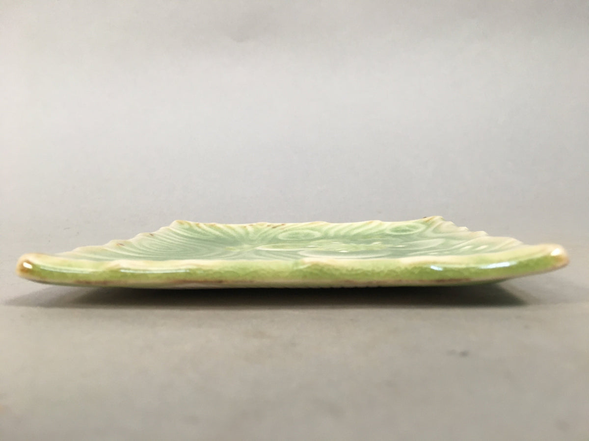 Japanese Ceramic Small Plate Kozara Vtg Square Green Plum Blossom Pottery PP441