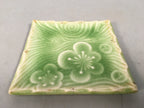Japanese Ceramic Small Plate Kozara Vtg Square Green Plum Blossom Pottery PP441