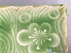 Japanese Ceramic Small Plate Kozara Vtg Square Green Plum Blossom Pottery PP441