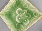 Japanese Ceramic Small Plate Kozara Vtg Square Green Plum Blossom Pottery PP442