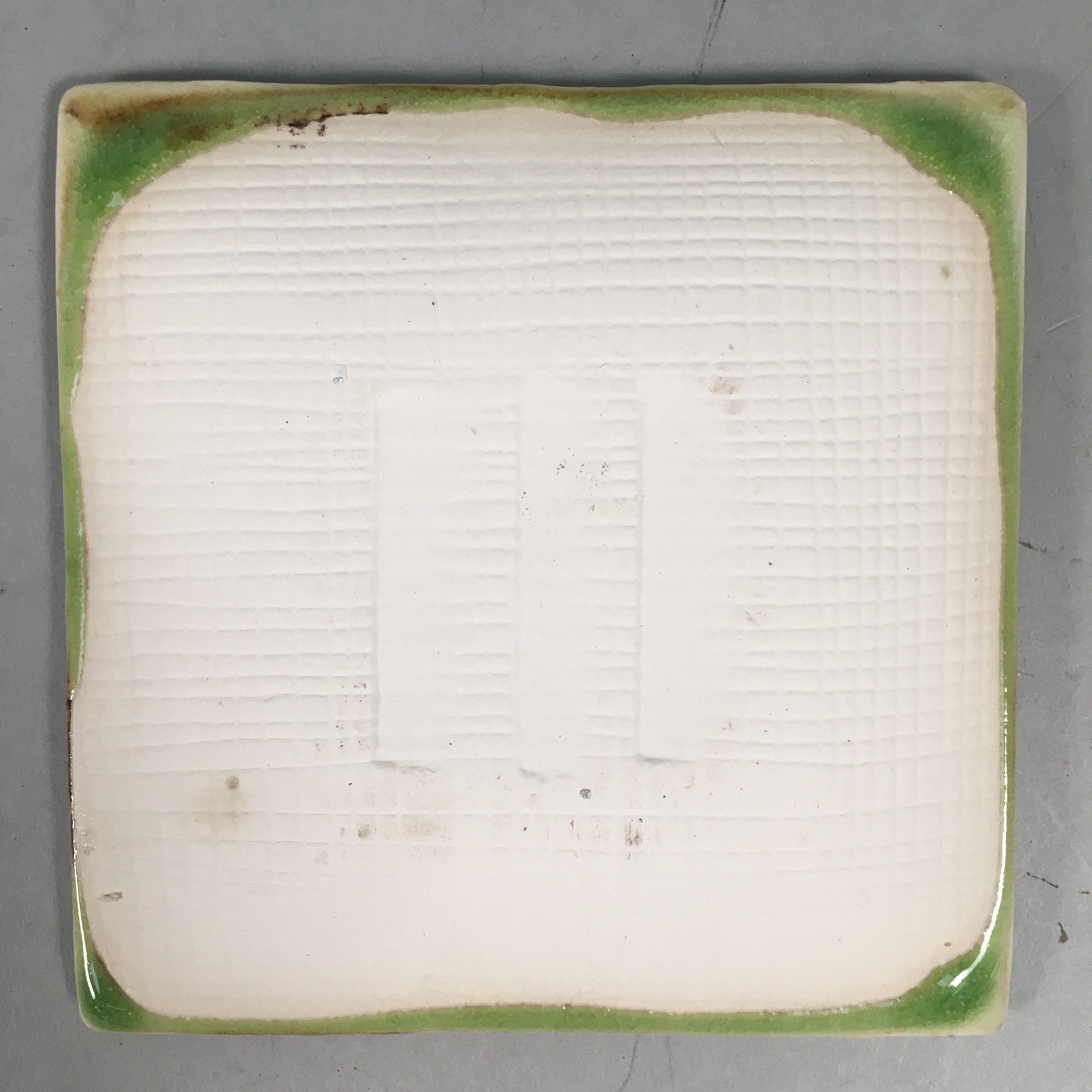Japanese Ceramic Small Plate Kozara Vtg Square Green Plum Blossom Pottery PP442