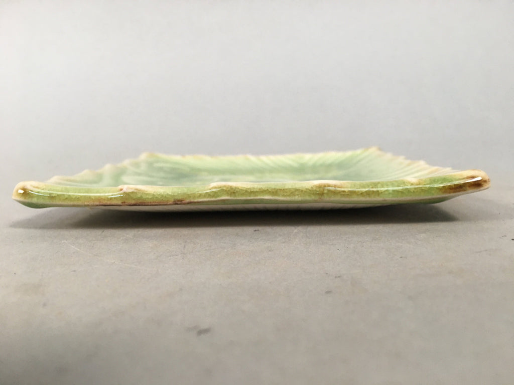 Japanese Ceramic Small Plate Kozara Vtg Square Green Plum Blossom Pottery PP442
