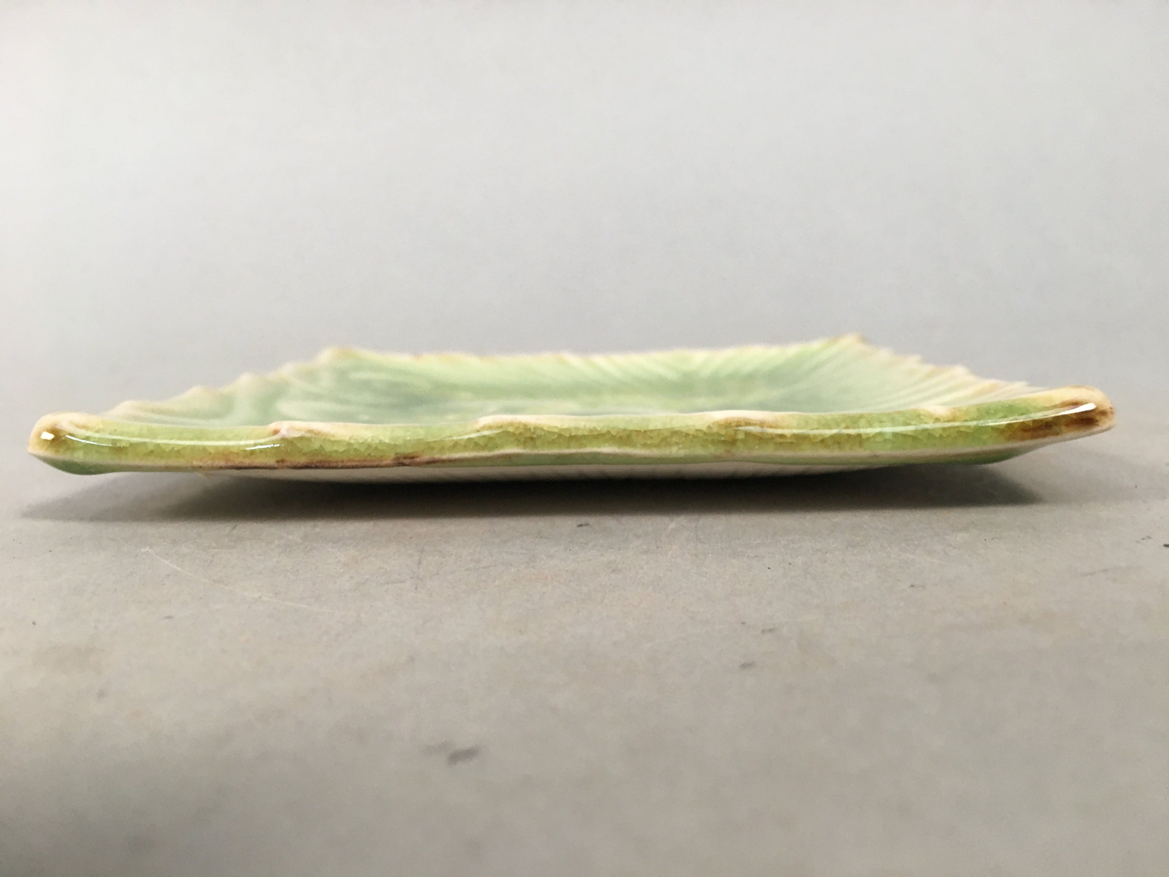 Japanese Ceramic Small Plate Kozara Vtg Square Green Plum Blossom Pottery PP442