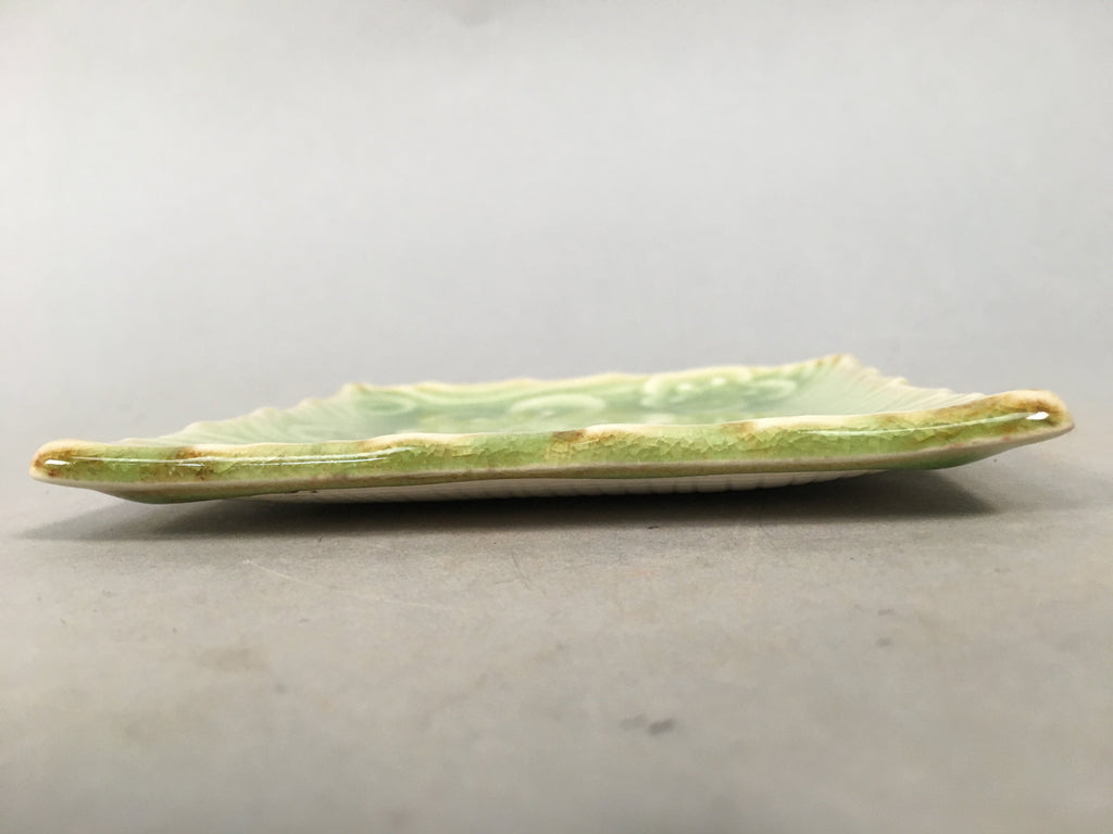 Japanese Ceramic Small Plate Kozara Vtg Square Green Plum Blossom Pottery PP442