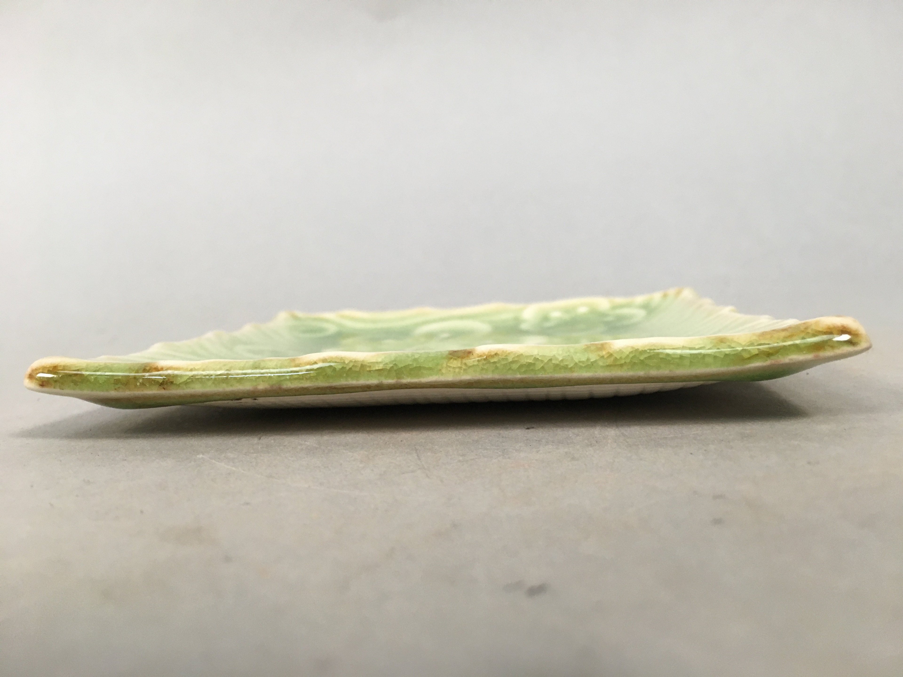 Japanese Ceramic Small Plate Kozara Vtg Square Green Plum Blossom Pottery PP442