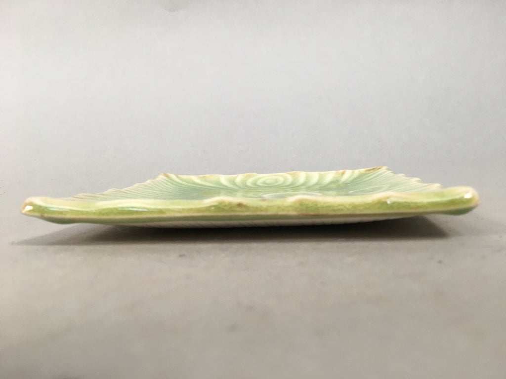 Japanese Ceramic Small Plate Kozara Vtg Square Green Plum Blossom Pottery PP442