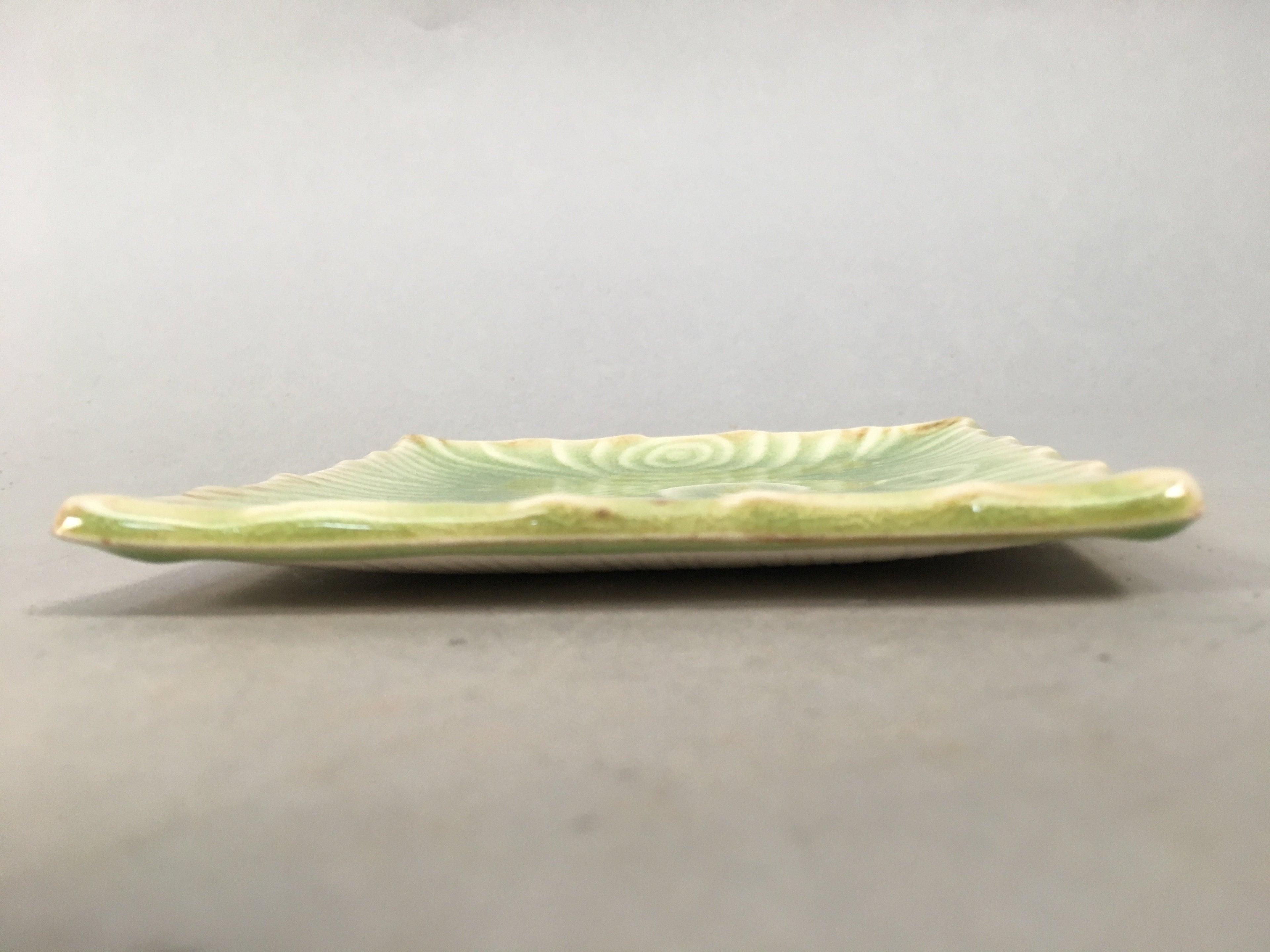 Japanese Ceramic Small Plate Kozara Vtg Square Green Plum Blossom Pottery PP442