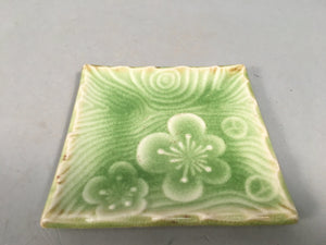 Japanese Ceramic Small Plate Kozara Vtg Square Green Plum Blossom Pottery PP442