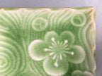 Japanese Ceramic Small Plate Kozara Vtg Square Green Plum Blossom Pottery PP442