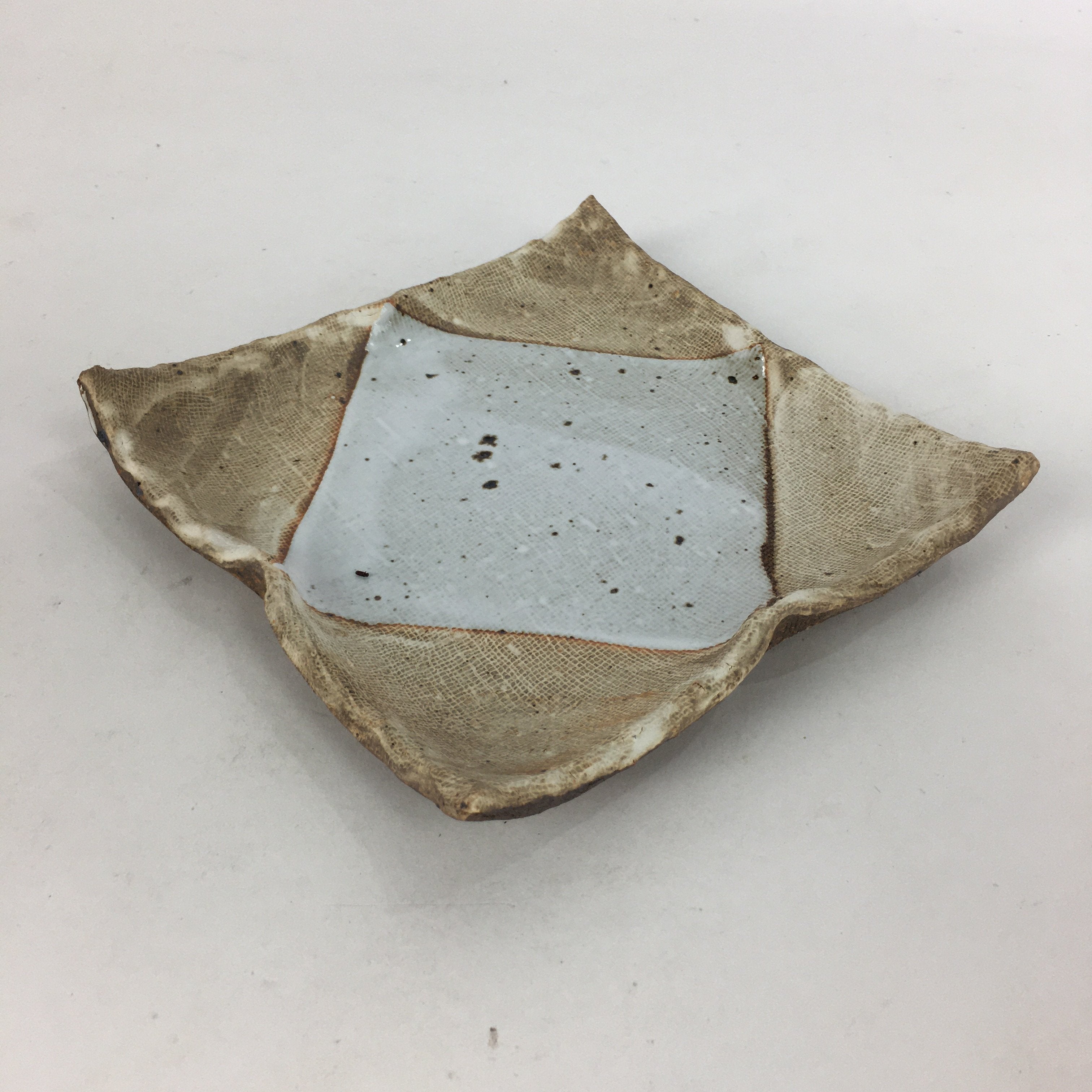 Japanese Ceramic Small Plate Kozara Vtg Square Shape Pottery Brown White PP603