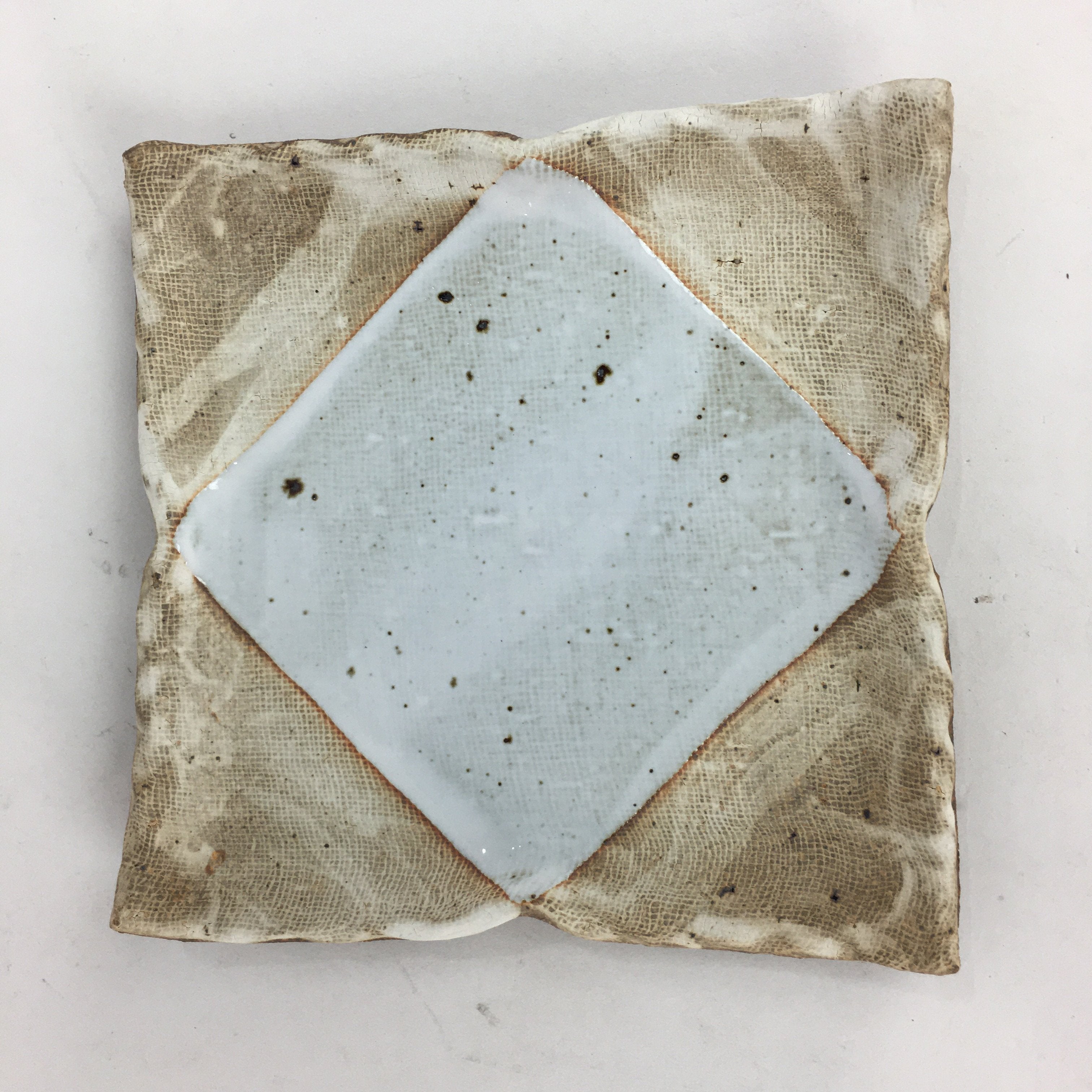 Japanese Ceramic Small Plate Kozara Vtg Square Shape Pottery Brown White PP604