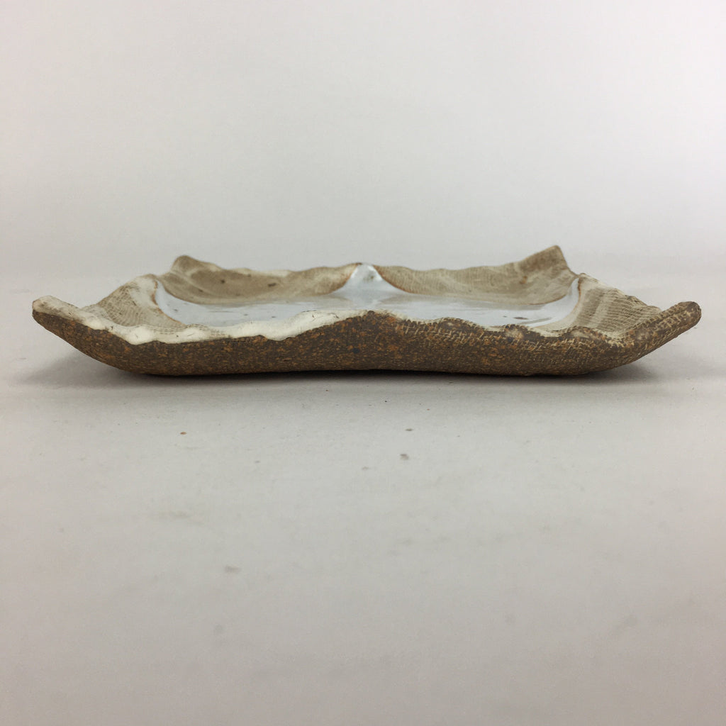 Japanese Ceramic Small Plate Kozara Vtg Square Shape Pottery Brown White PP604