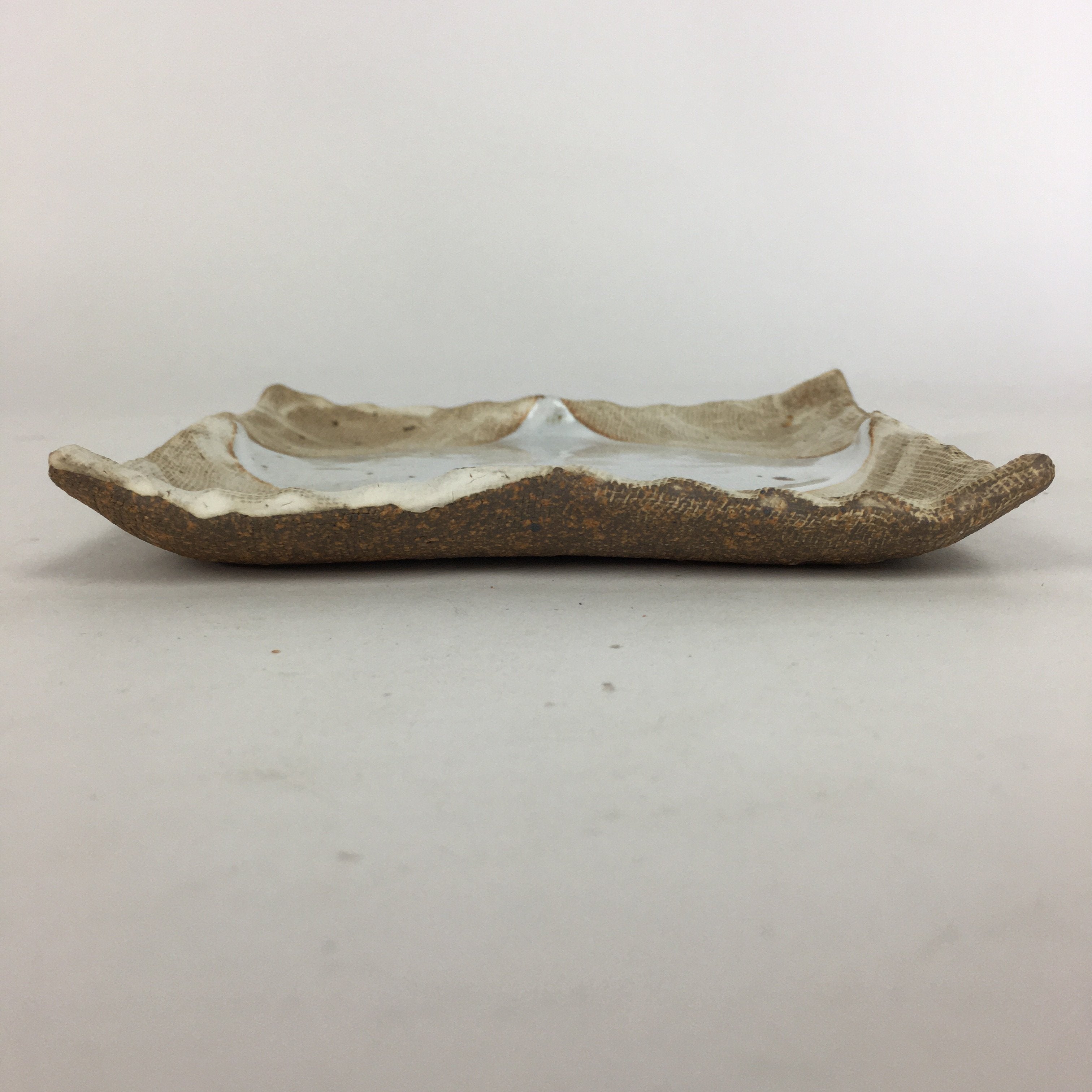 Japanese Ceramic Small Plate Kozara Vtg Square Shape Pottery Brown White PP604
