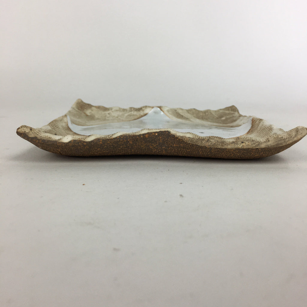 Japanese Ceramic Small Plate Kozara Vtg Square Shape Pottery Brown White PP604