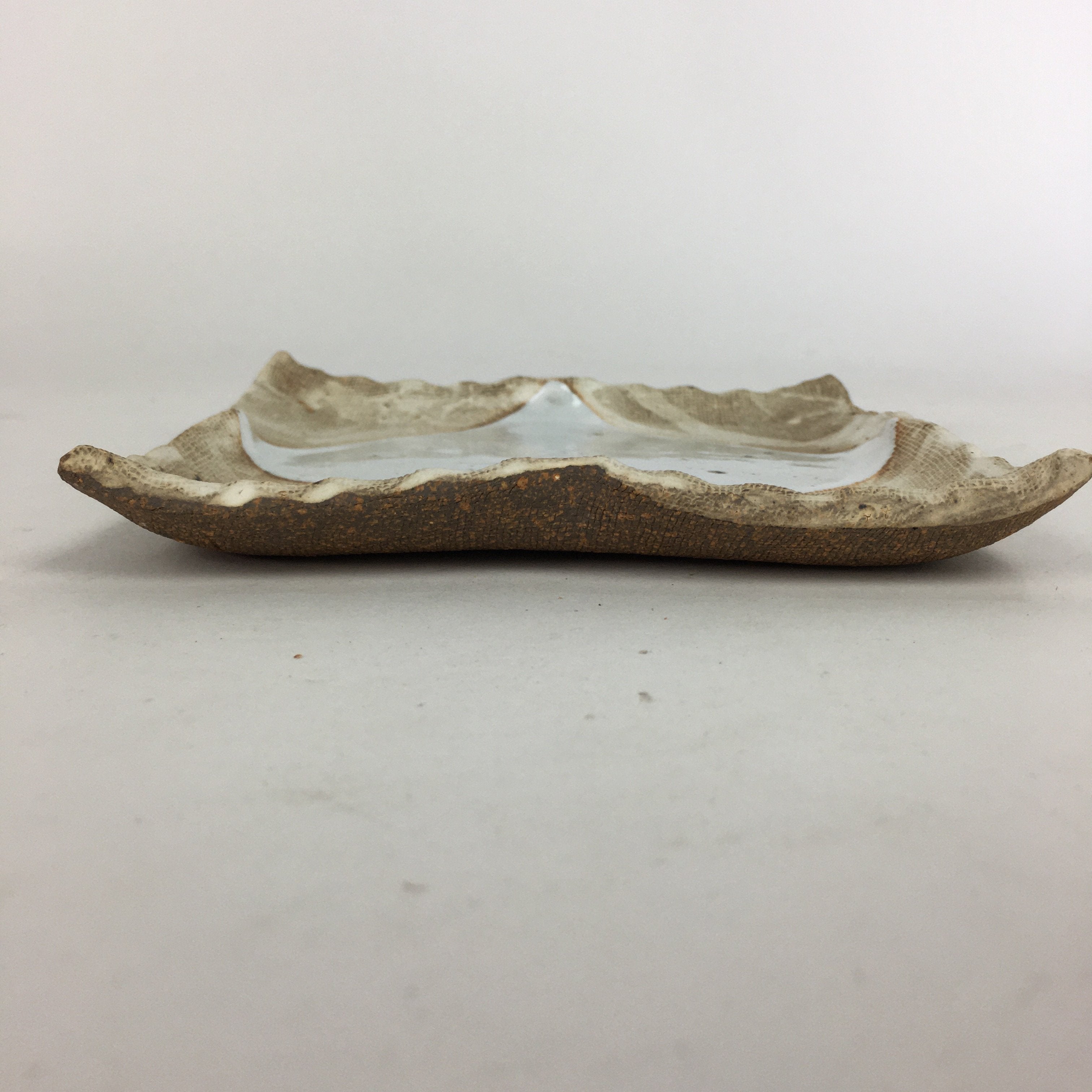 Japanese Ceramic Small Plate Kozara Vtg Square Shape Pottery Brown White PP604