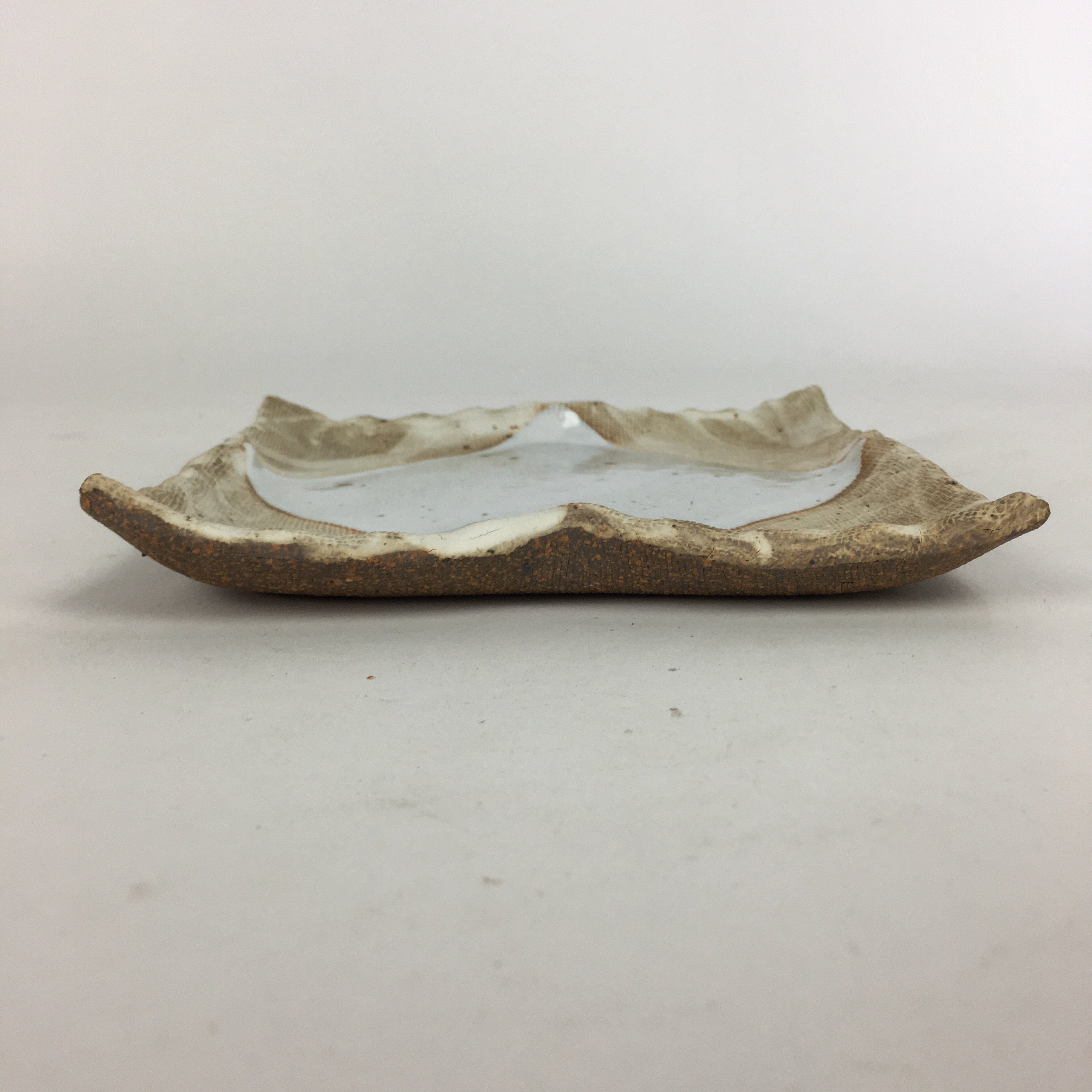 Japanese Ceramic Small Plate Kozara Vtg Square Shape Pottery Brown White PP604