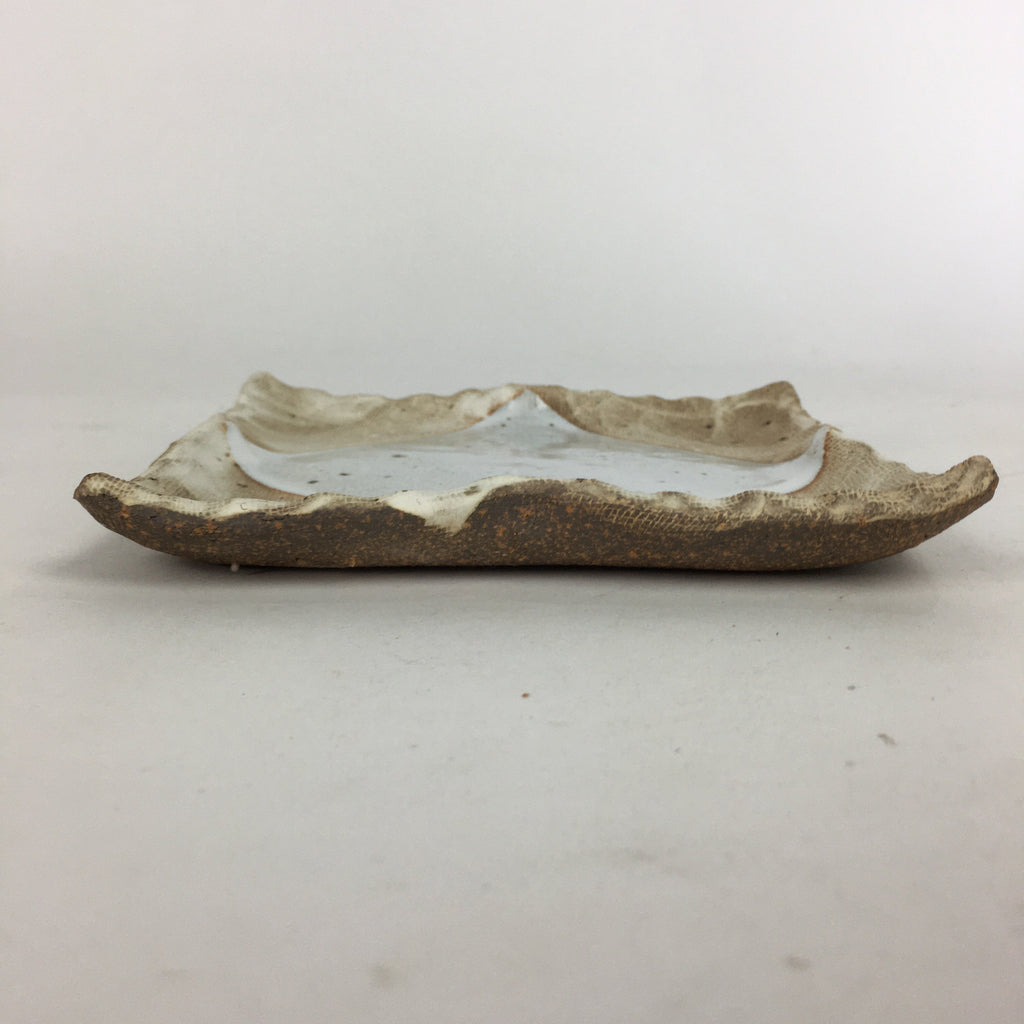 Japanese Ceramic Small Plate Kozara Vtg Square Shape Pottery Brown White PP604