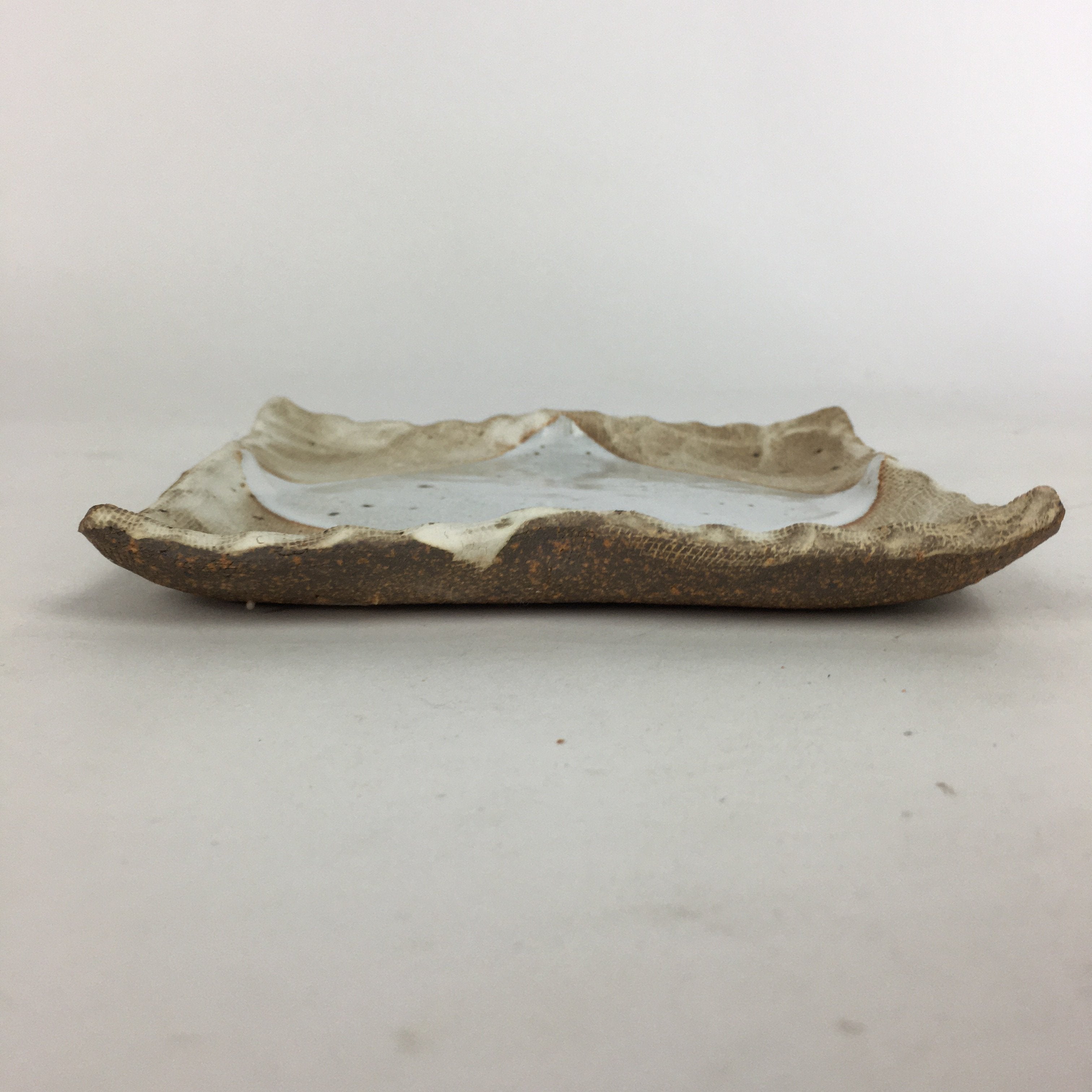Japanese Ceramic Small Plate Kozara Vtg Square Shape Pottery Brown White PP604