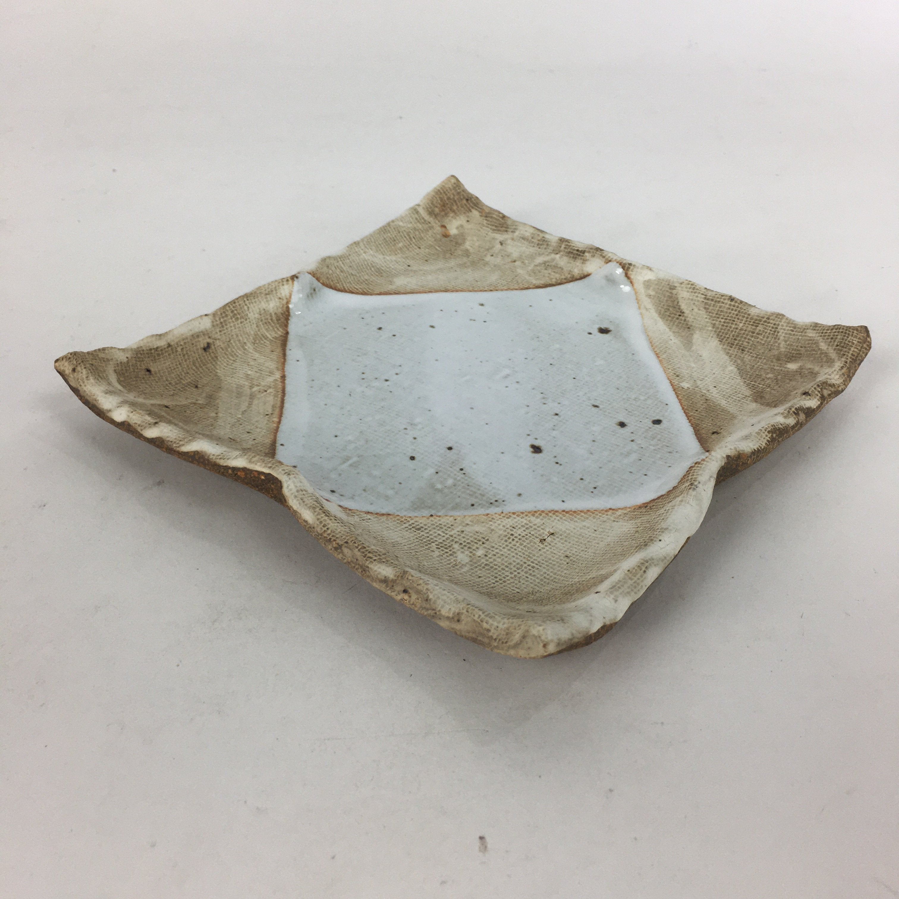 Japanese Ceramic Small Plate Kozara Vtg Square Shape Pottery Brown White PP604