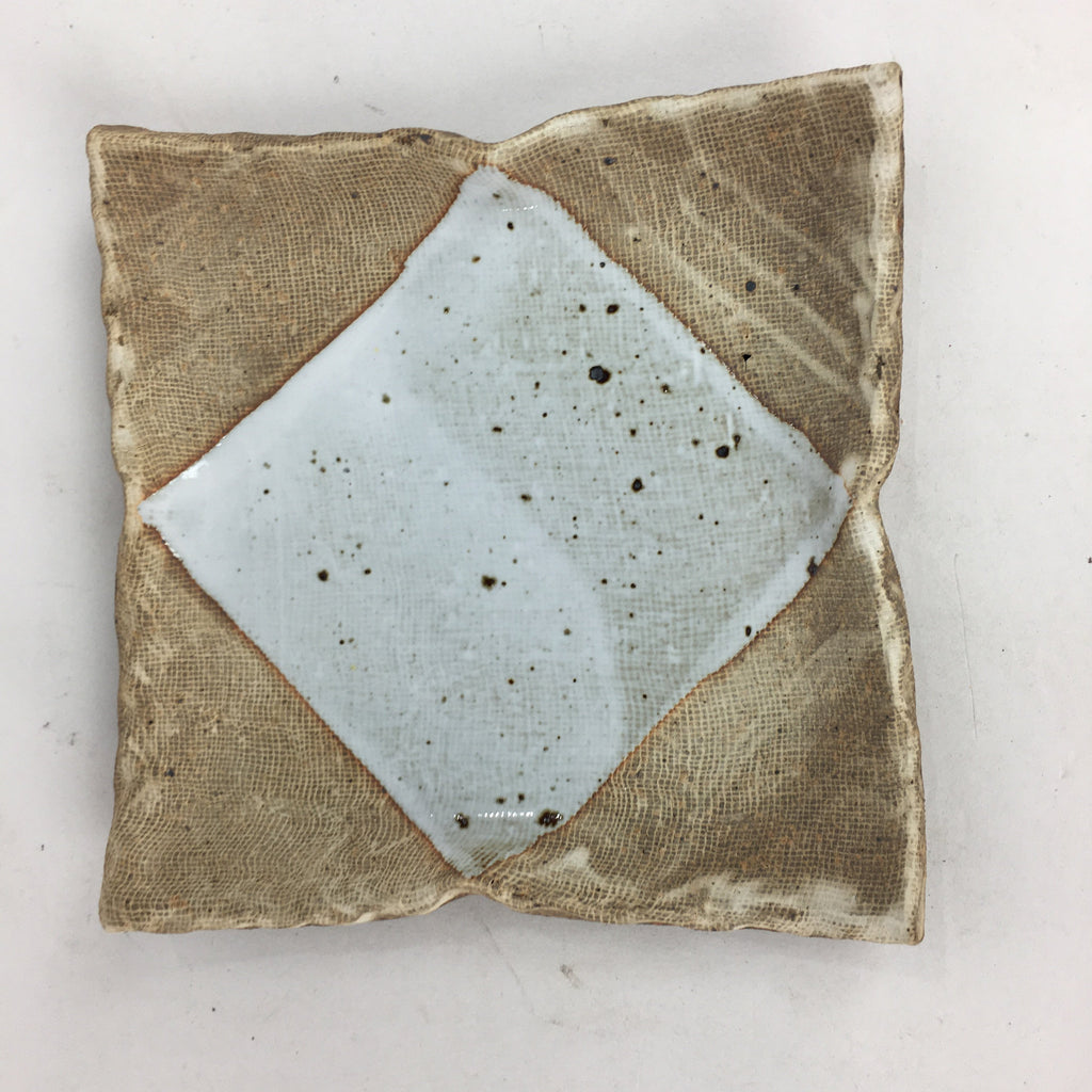 Japanese Ceramic Small Plate Kozara Vtg Square Shape Pottery Brown White PP611