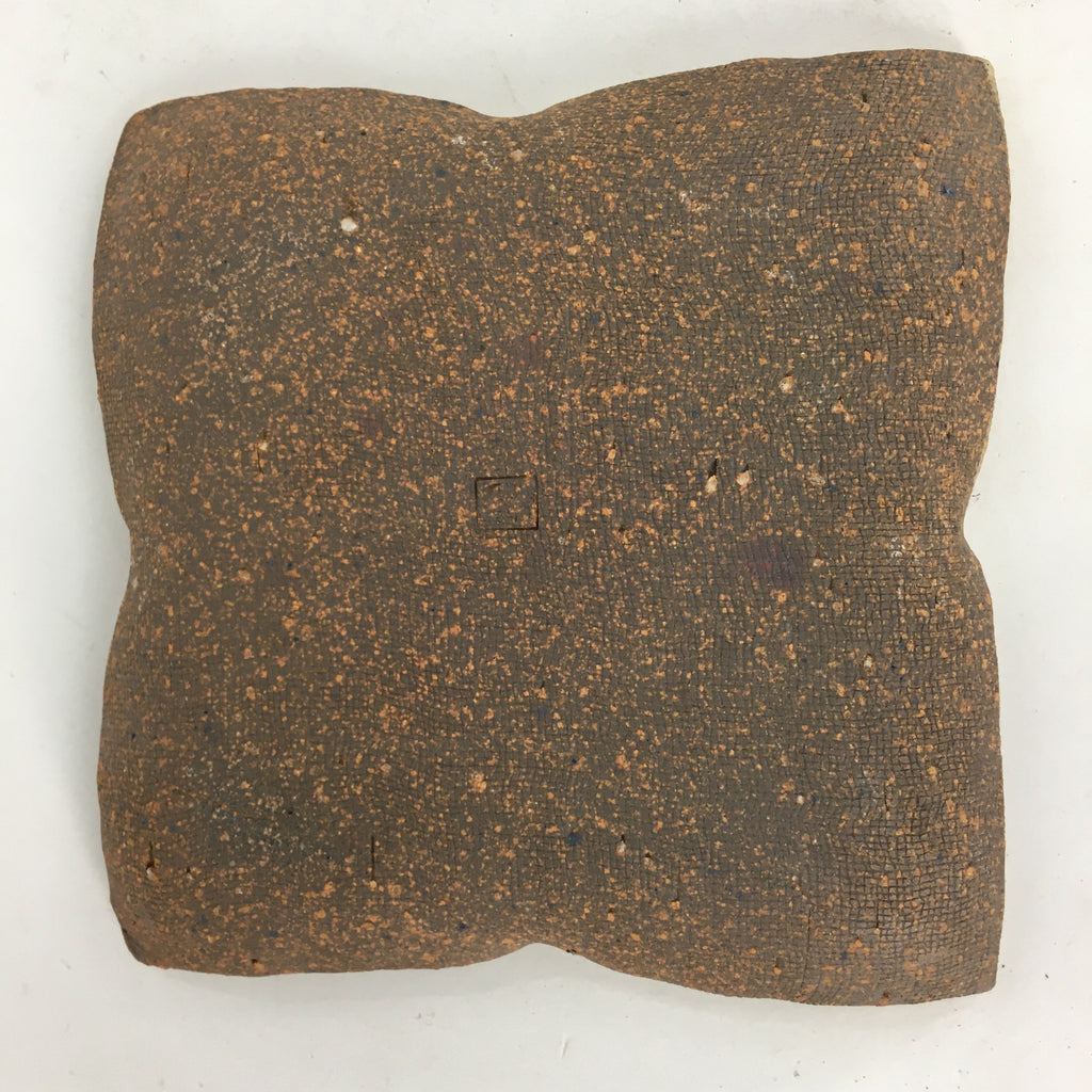 Japanese Ceramic Small Plate Kozara Vtg Square Shape Pottery Brown White PP611