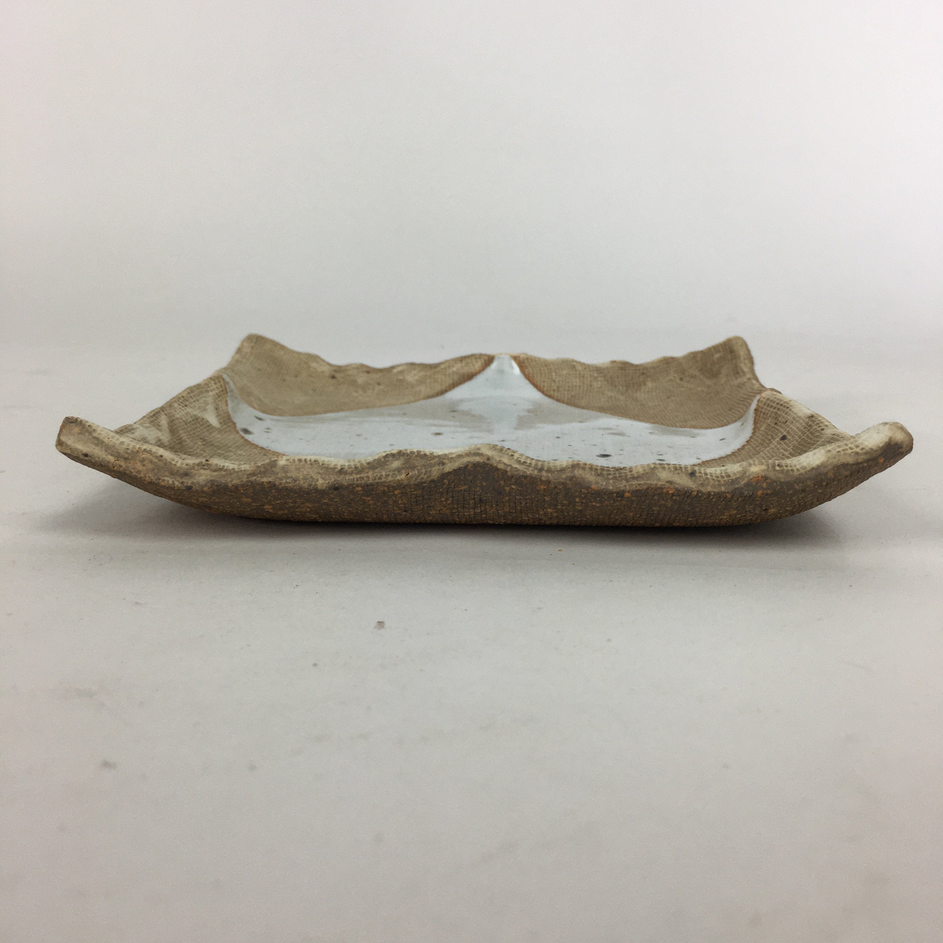 Japanese Ceramic Small Plate Kozara Vtg Square Shape Pottery Brown White PP611