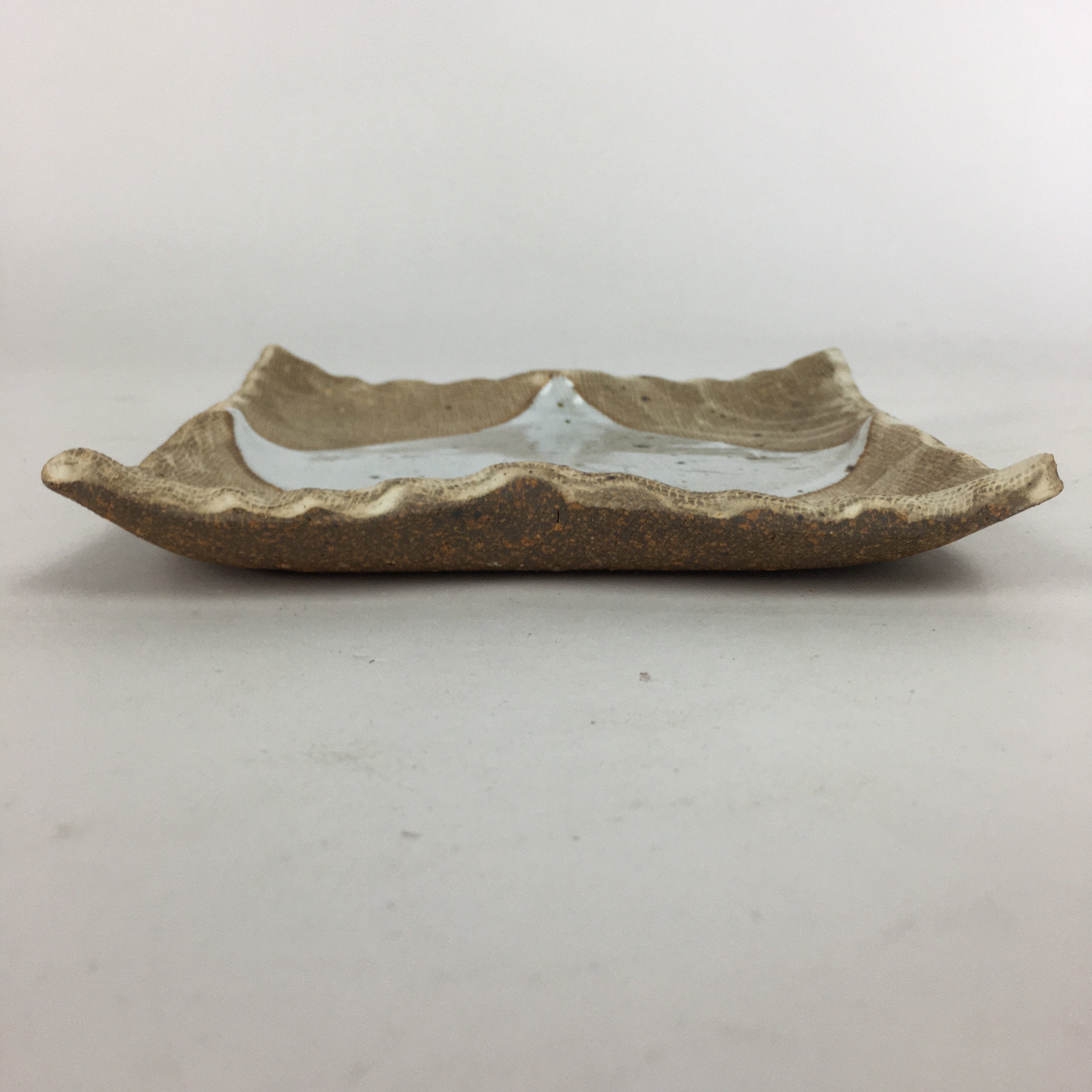 Japanese Ceramic Small Plate Kozara Vtg Square Shape Pottery Brown White PP611