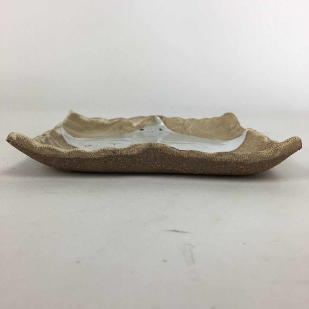 Japanese Ceramic Small Plate Kozara Vtg Square Shape Pottery Brown White PP611