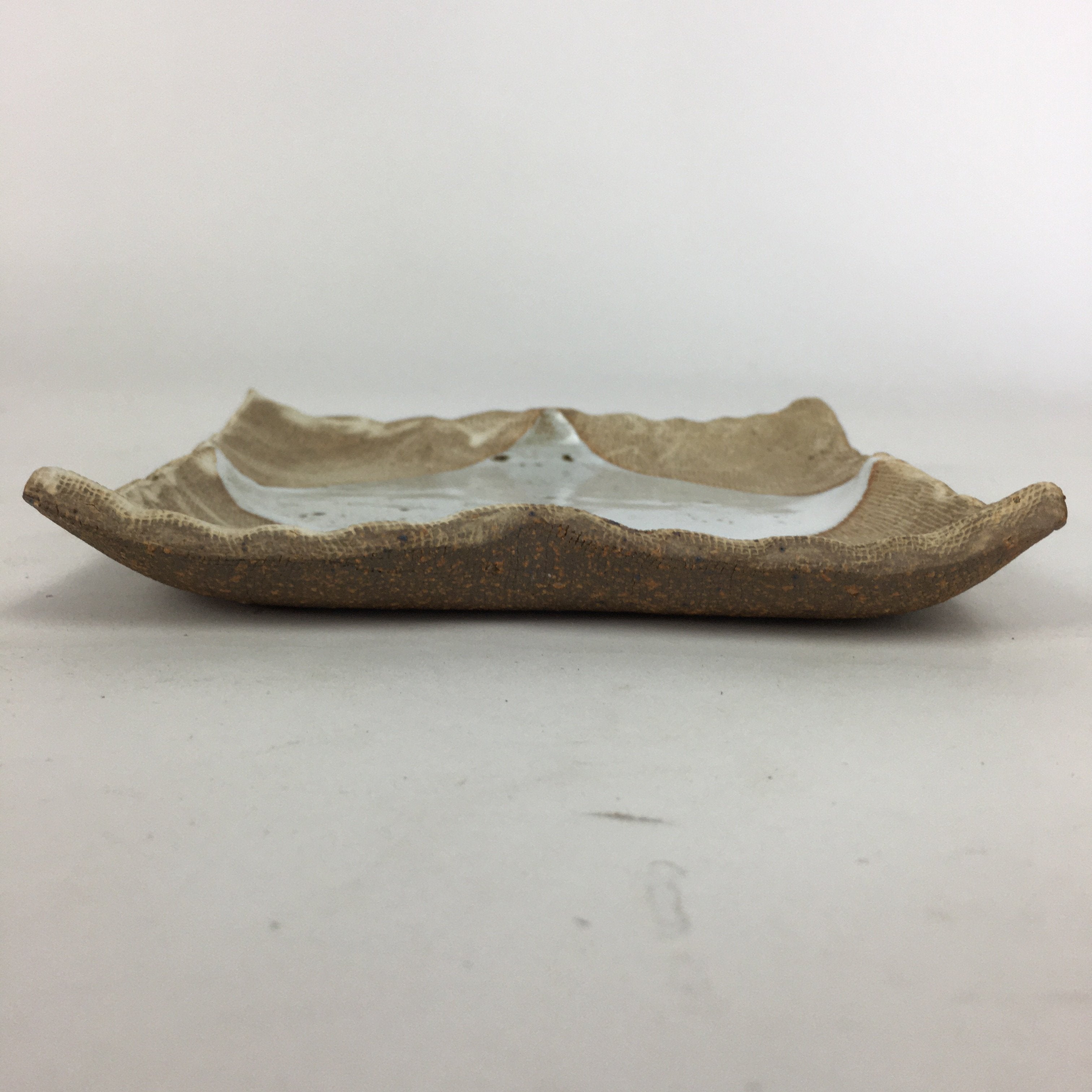 Japanese Ceramic Small Plate Kozara Vtg Square Shape Pottery Brown White PP611