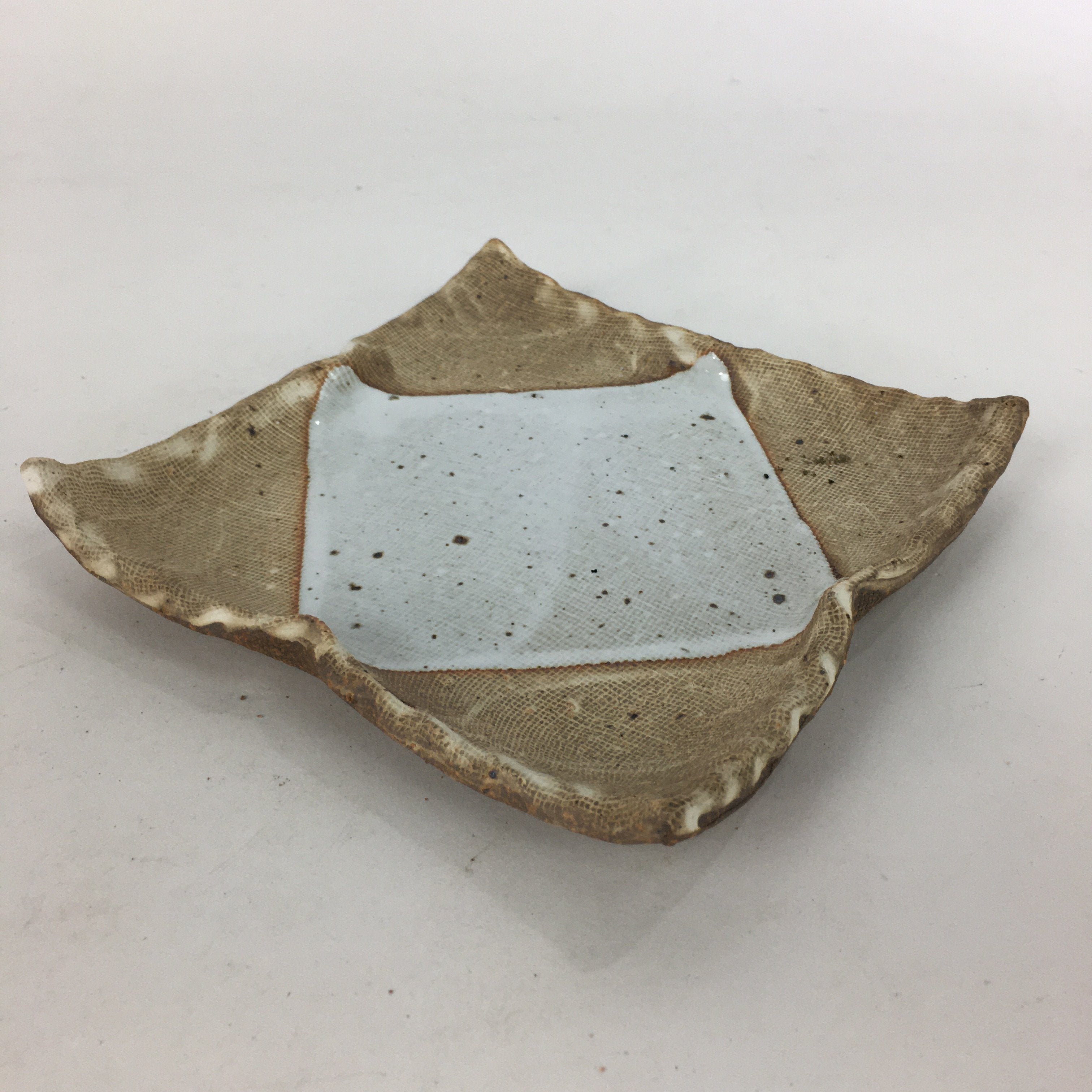 Japanese Ceramic Small Plate Kozara Vtg Square Shape Pottery Brown White PP615