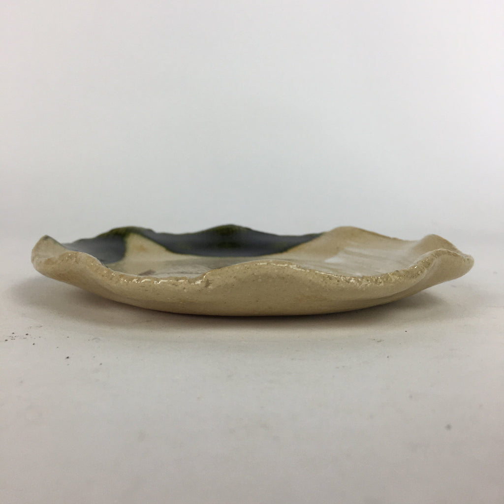 Japanese Ceramic Small Plate Oribe ware Kozara Vtg Round Pottery Bamboo PP620