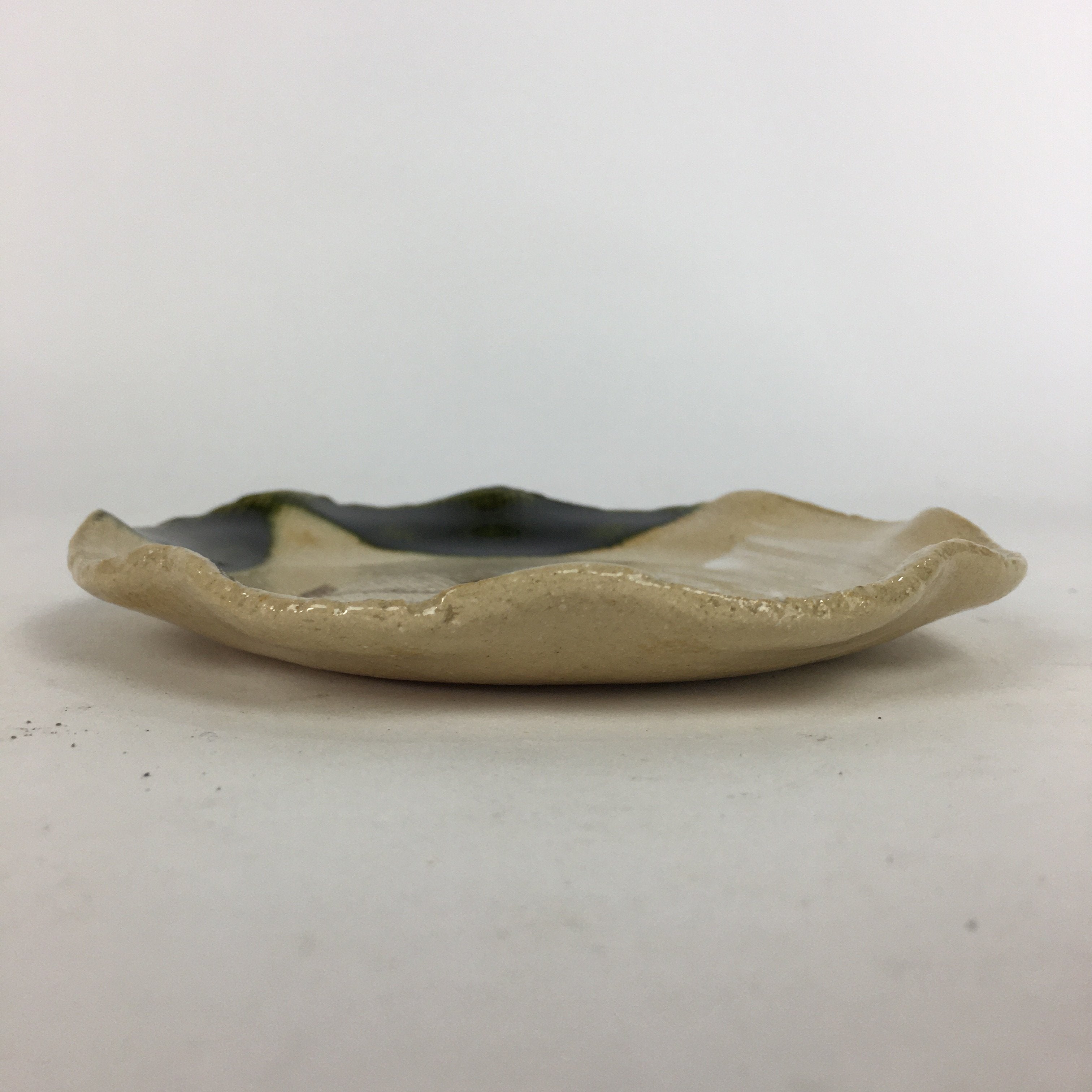 Japanese Ceramic Small Plate Oribe ware Kozara Vtg Round Pottery Bamboo PP620