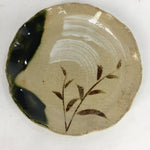 Japanese Ceramic Small Plate Oribe ware Kozara Vtg Round Pottery Bamboo PP620