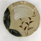 Japanese Ceramic Small Plate Oribe ware Kozara Vtg Round Pottery Bamboo PP622