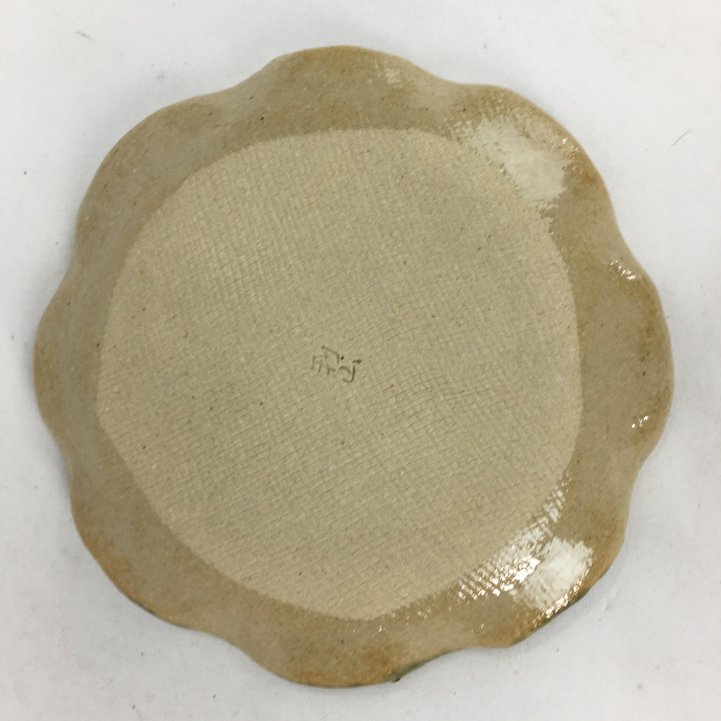 Japanese Ceramic Small Plate Oribe ware Kozara Vtg Round Pottery Bamboo PP623