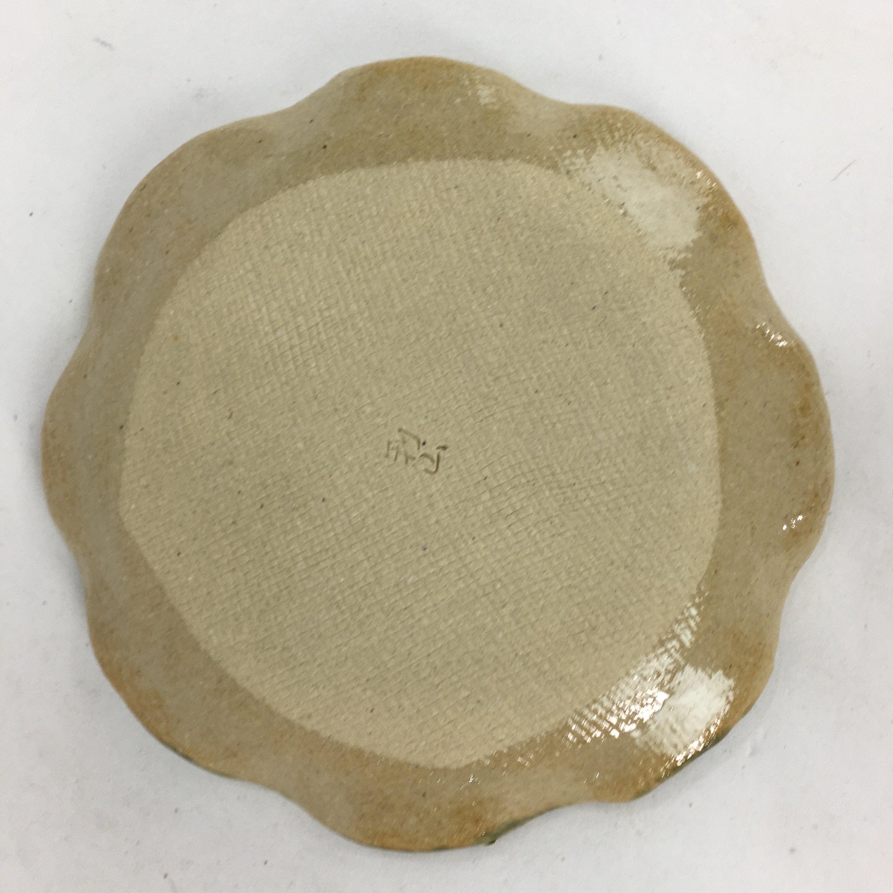 Japanese Ceramic Small Plate Oribe ware Kozara Vtg Round Pottery Bamboo PP623