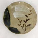 Japanese Ceramic Small Plate Oribe ware Kozara Vtg Round Pottery Bamboo PP623