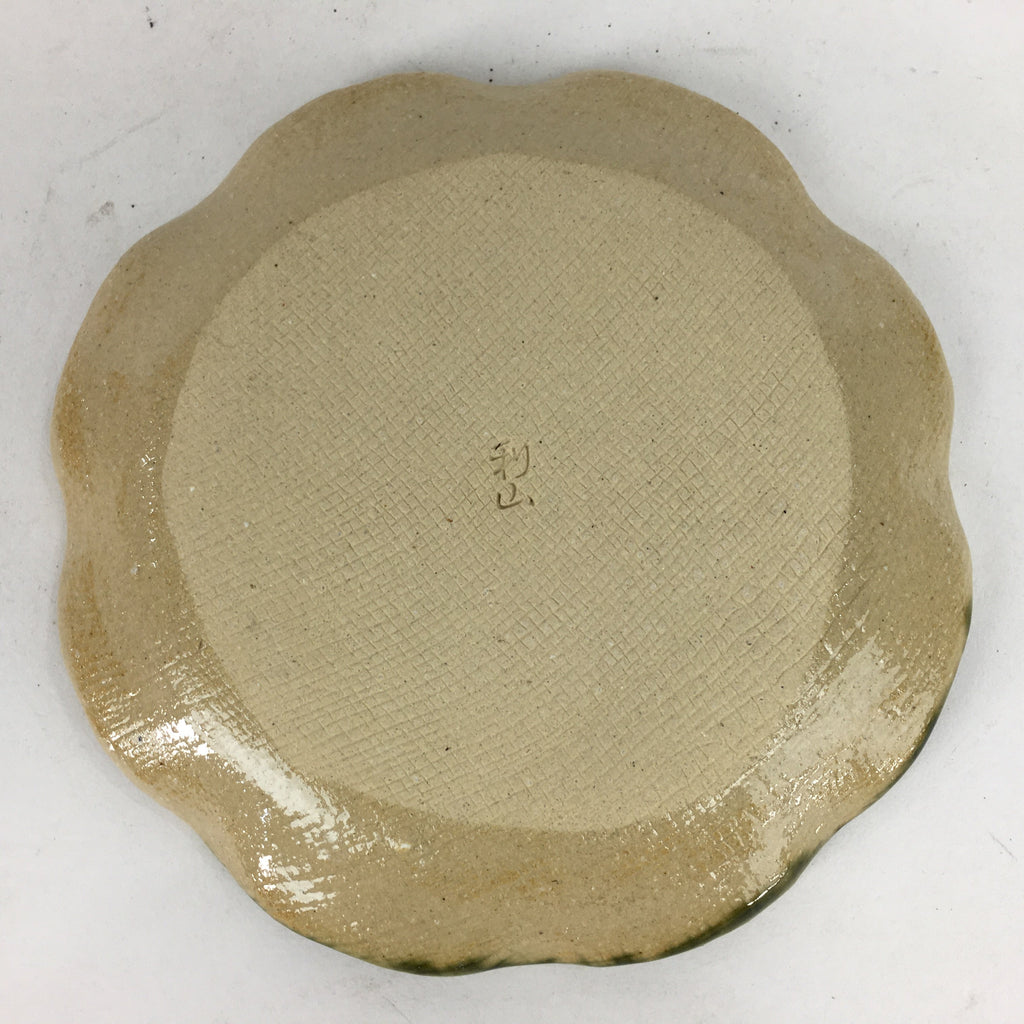 Japanese Ceramic Small Plate Oribe ware Kozara Vtg Round Pottery Bamboo PP626