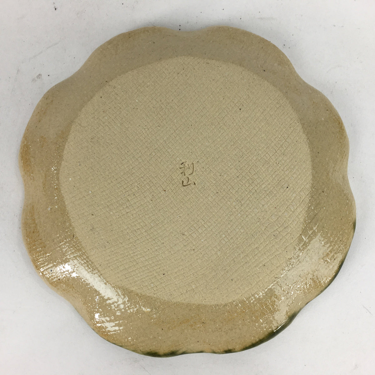Japanese Ceramic Small Plate Oribe ware Kozara Vtg Round Pottery Bamboo PP626