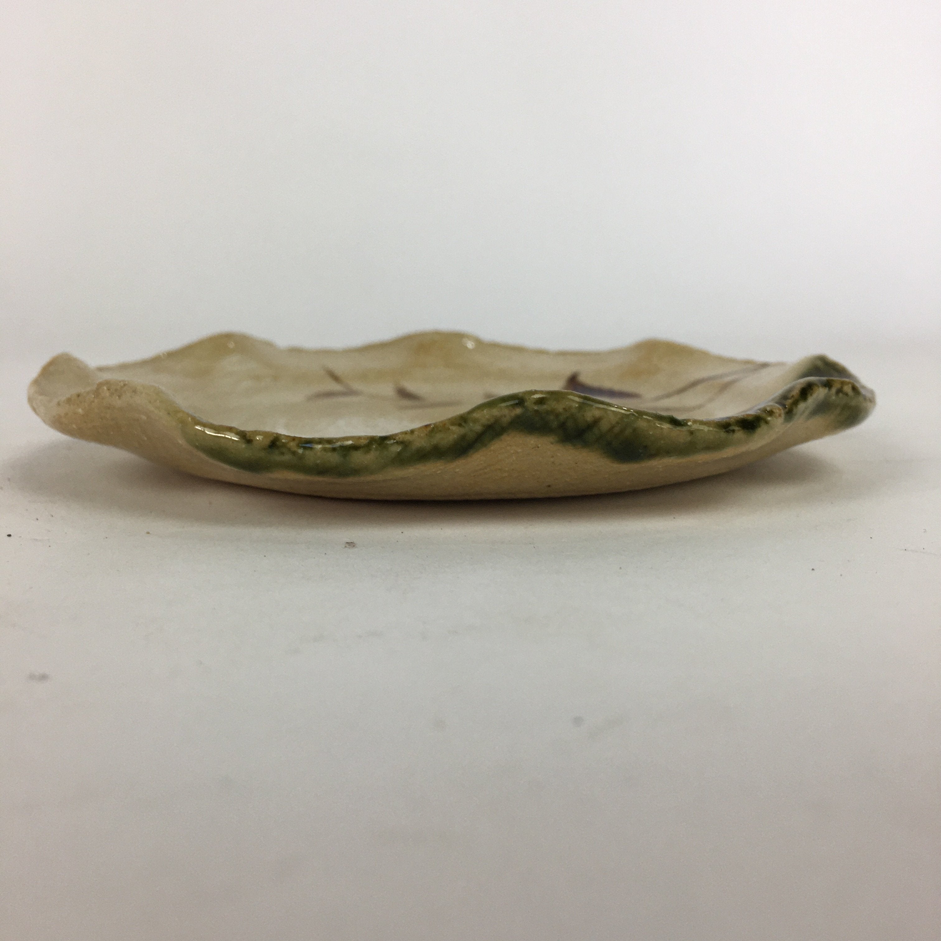 Japanese Ceramic Small Plate Oribe ware Kozara Vtg Round Pottery Bamboo PP627