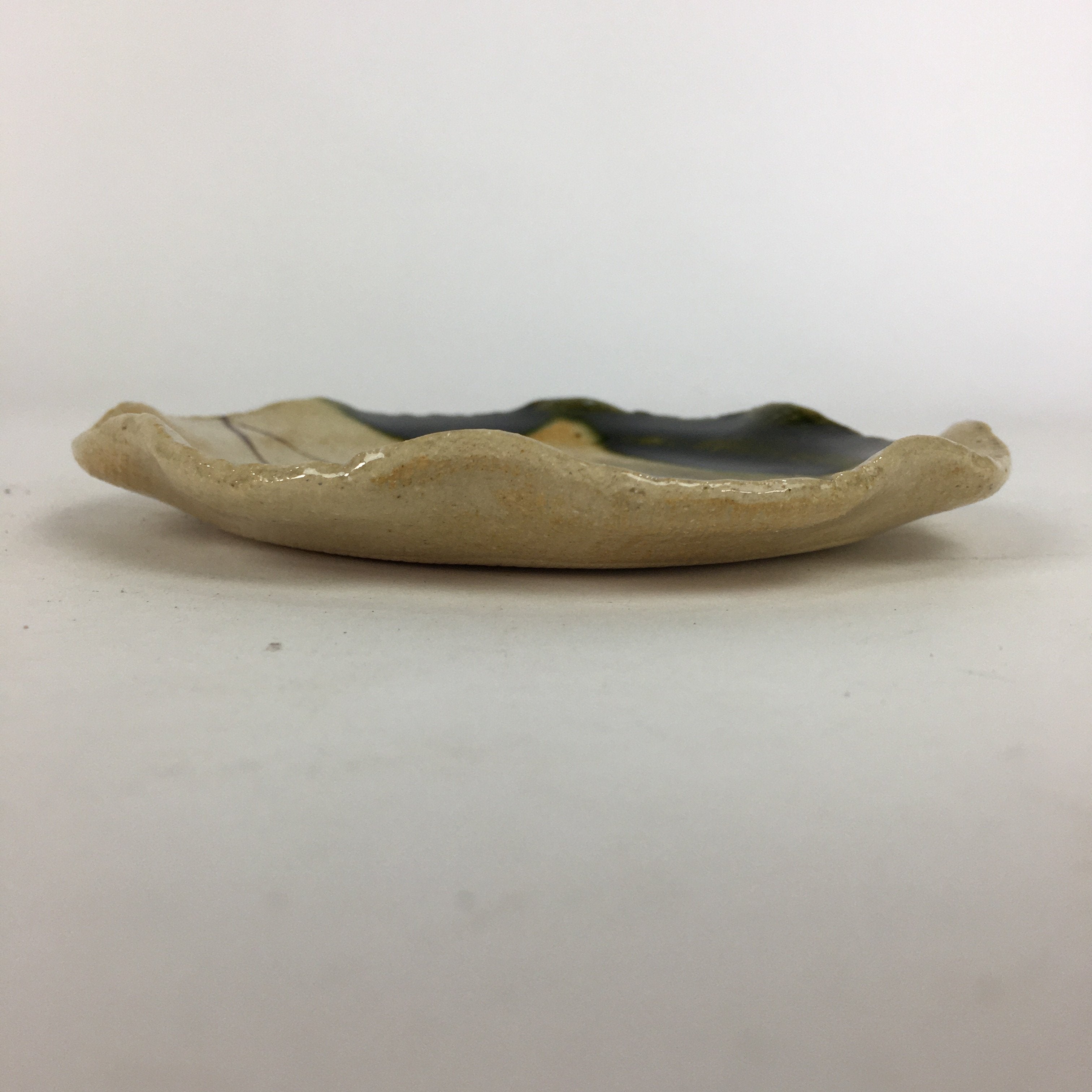 Japanese Ceramic Small Plate Oribe ware Kozara Vtg Round Pottery Bamboo PP627